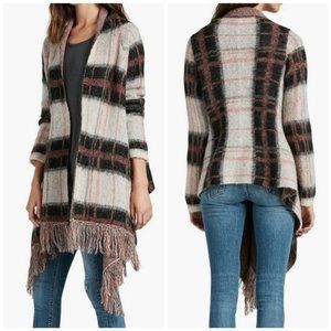 Lucky Brand Plaid Fringe Cardigan - Black, Pink, Cream